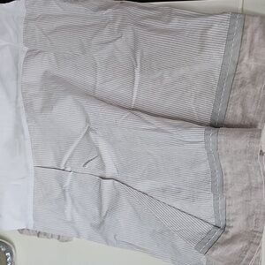 Pottery Barn Neutral Crib Skirt Beige Gray Linen Stripe